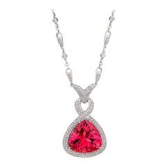 31.24ct Pink Tourmaline Pear Shaped 4.38ct Diamond 18kt White Gold Drop Necklace