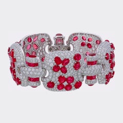 31.25 Carat Burma No Heat Ruby and Diamond Bracelet in 18karat White Gold
