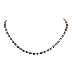 Natural Sapphire Diamond Necklace In 14 Karat Solid White Gold