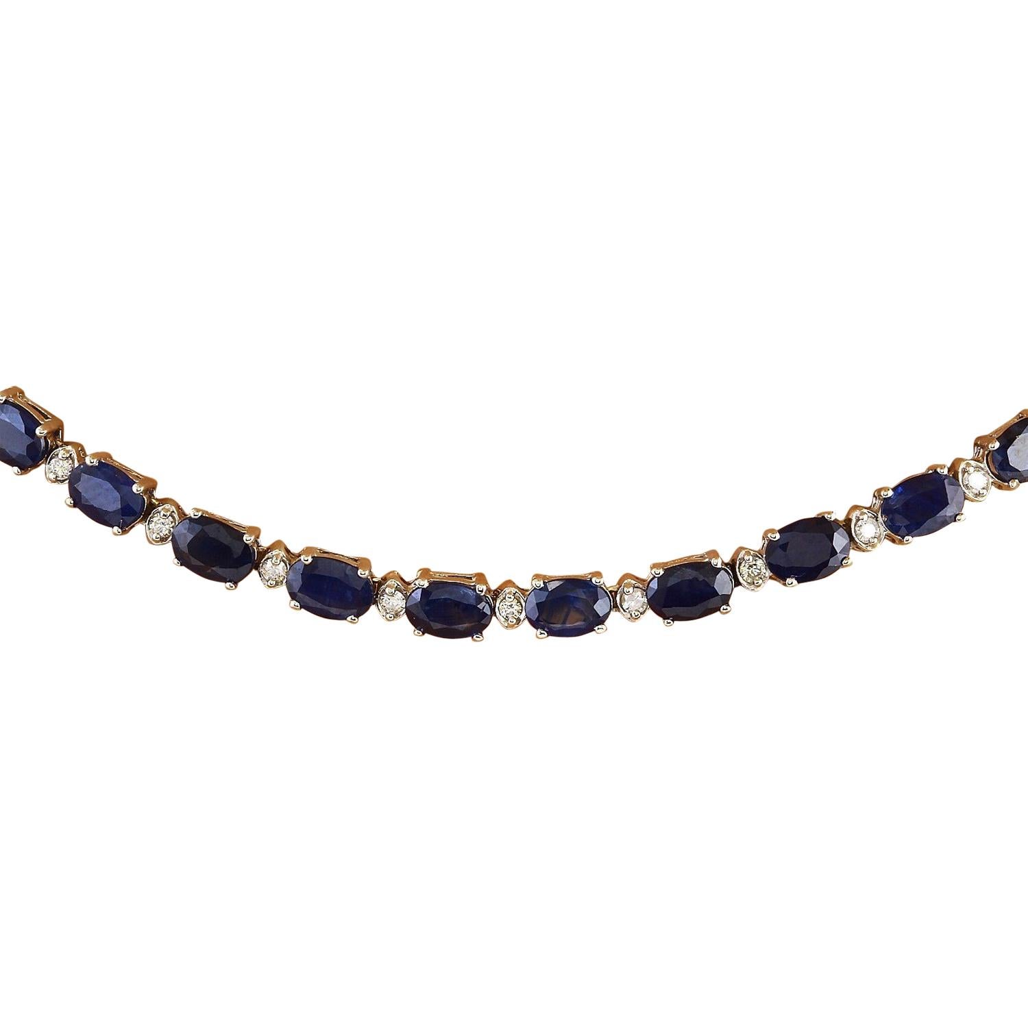 Oval Cut Natural Sapphire Diamond Necklace In 14 Karat Solid White Gold  For Sale