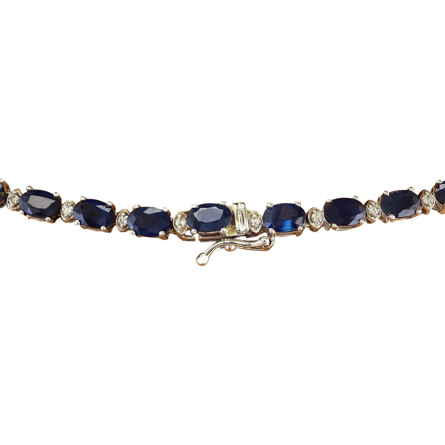 Natural Sapphire Diamond Necklace In 14 Karat Solid White Gold  In New Condition For Sale In Los Angeles, CA