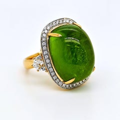 31.25 Carat Peridot Fancy Diamond Yellow Gold Ring