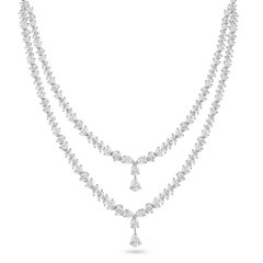 31.27 Ct Natural Pear & Marquise Diamond Two-Row Drop Necklace in 18K White Gold