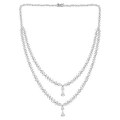 31.27 Ct Natural Pear & Marquise Diamond Two-Row Drop Necklace in 18K White Gold