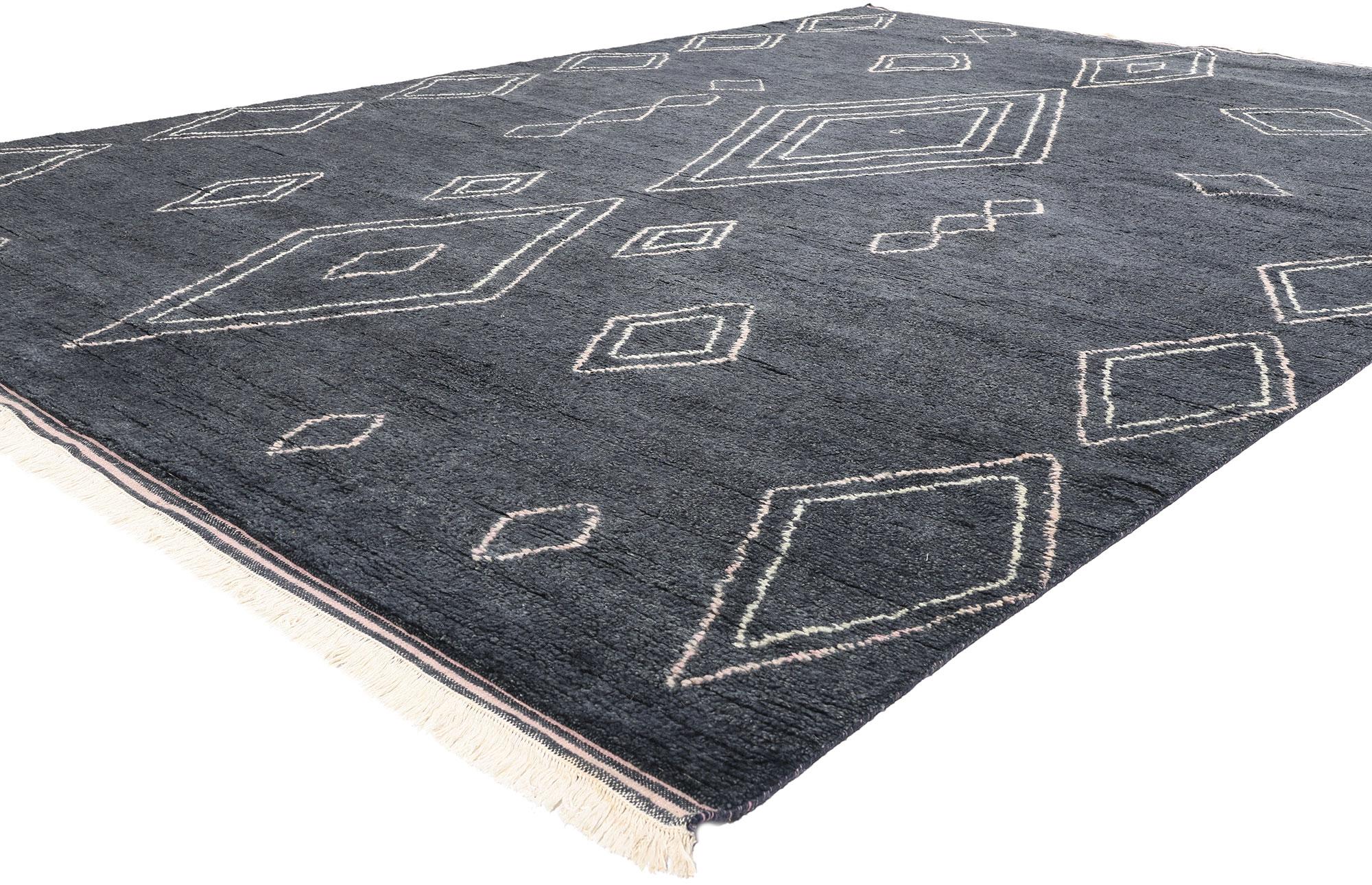 31283 New Celestial Nightfall Modern Moroccan Rug, 09'10 x 14'01. Der handgeknüpfte Wollteppich Celestial Nightfall Modern Moroccan Rug ist ein faszinierendes Beispiel dafür, wie marokkanischer Stil auf zeitgenössische Eleganz treffen kann. Dieser