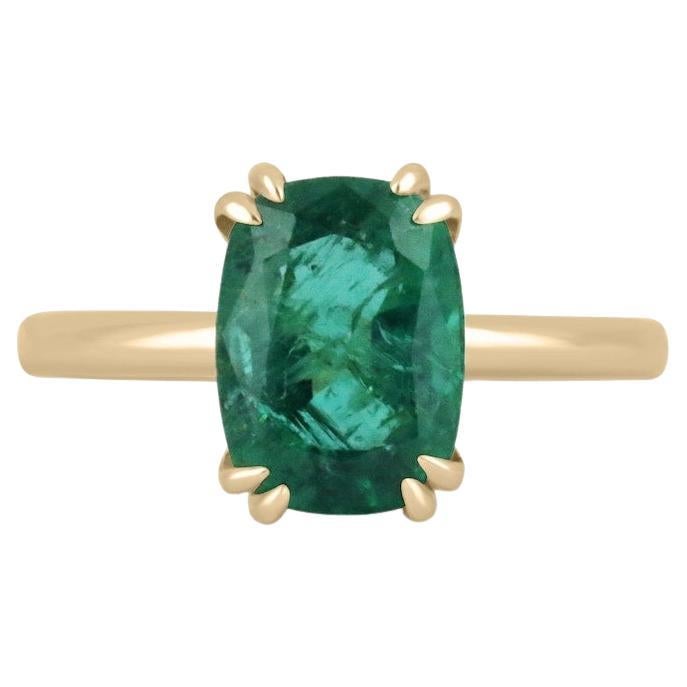 3.12ct 14K Gold Elongated Cushion Emerald Solitaire Ring Gift