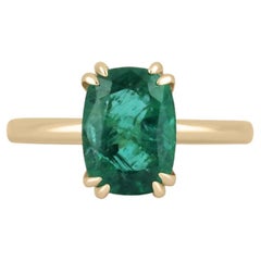 3.12ct 14K Gold Elongated Cushion Emerald Solitaire Ring Gift