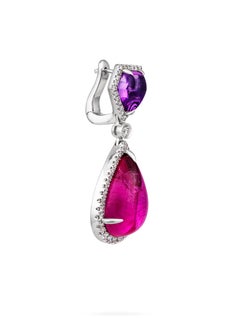 3.12ct Amethyst 19.87ct Ruby and 1.14ct Diamond Dangle Earrings