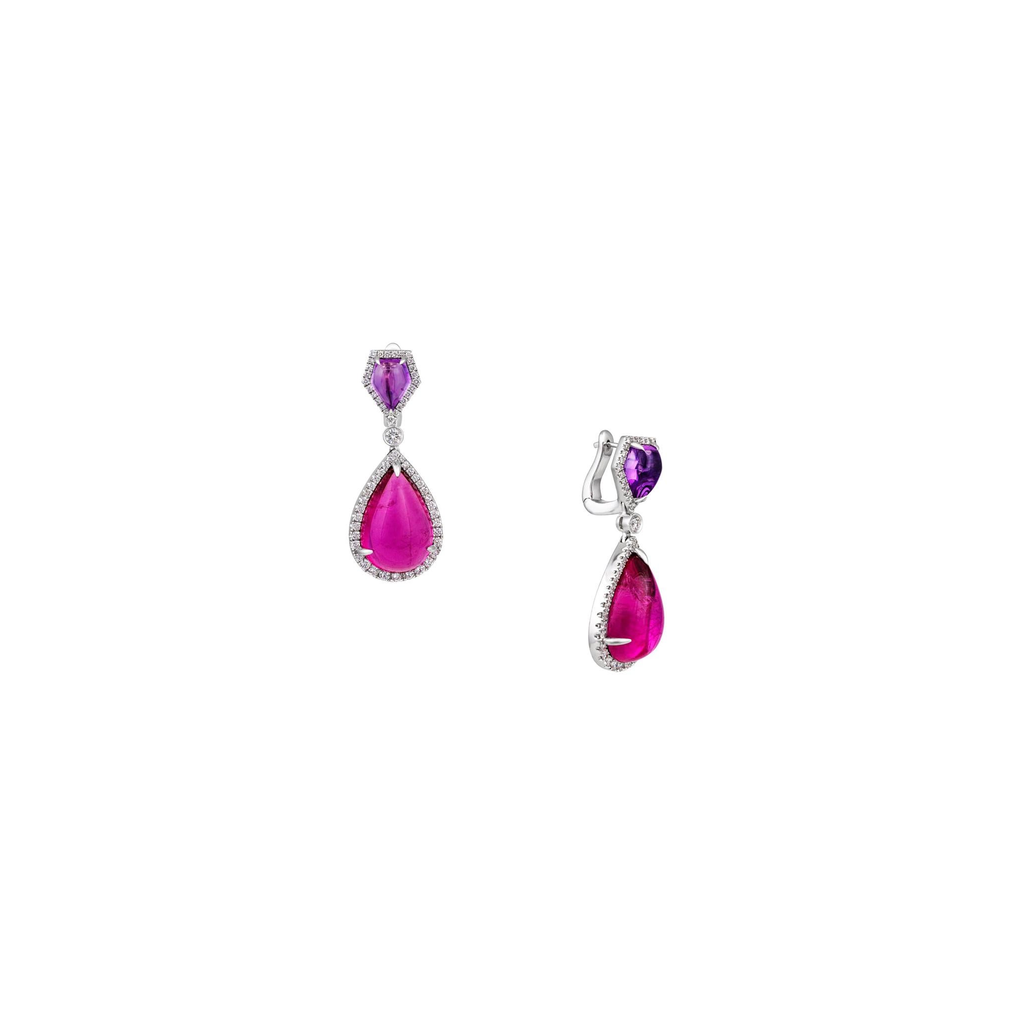 3.12ct Amethyst 19.87ct Ruby and 1.14ct Diamond Dangle Earrings For Sale