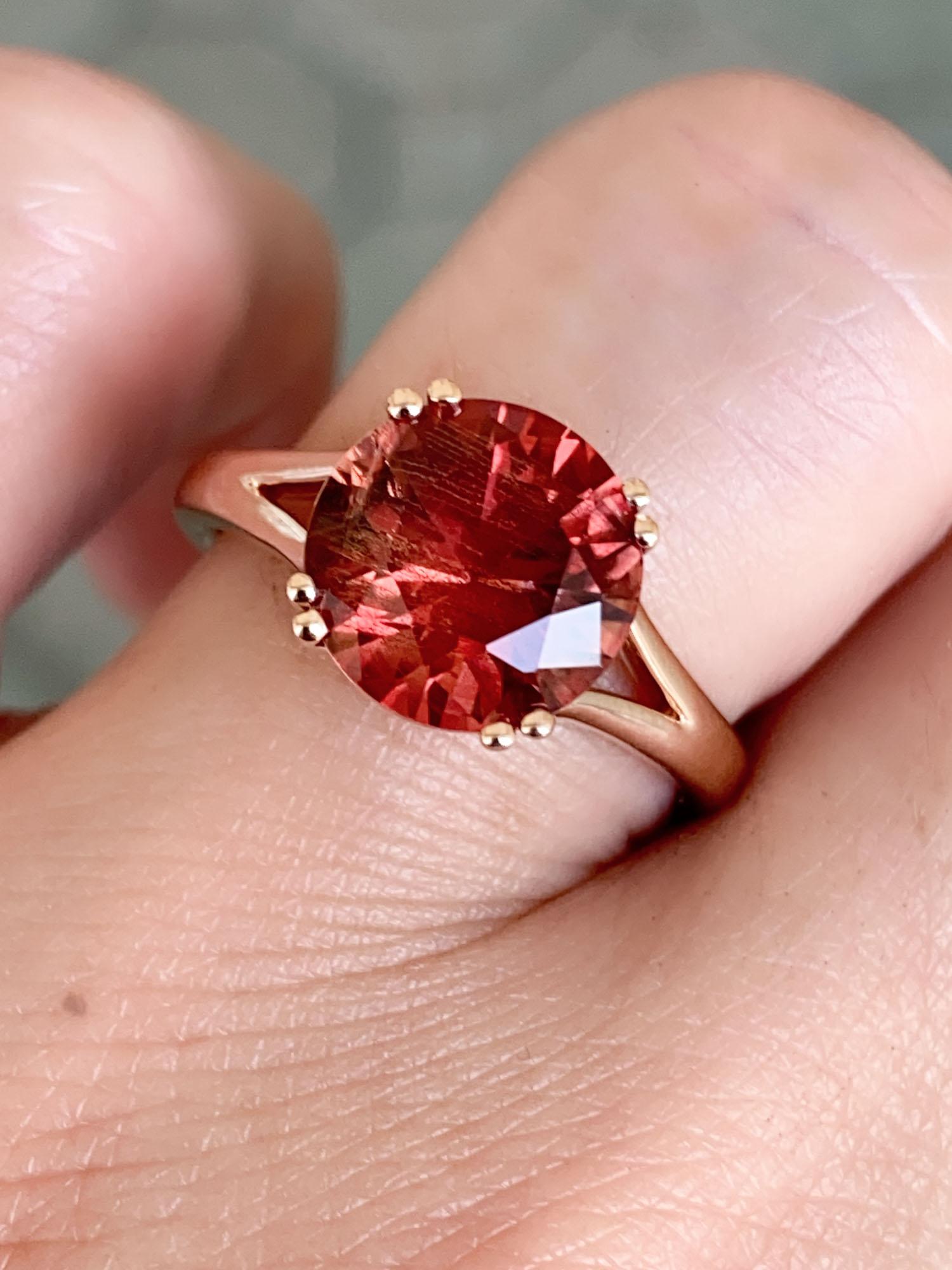 3.12ct Deep Red Oregon Sunstone with Double Prongs Engagement Ring 14K Rose Gold 1