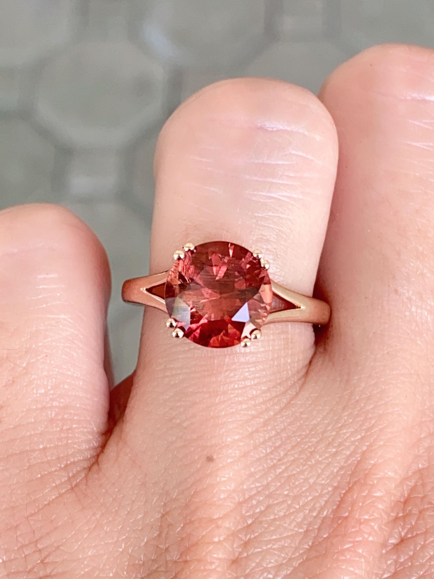 3.12ct Deep Red Oregon Sunstone with Double Prongs Engagement Ring 14K Rose Gold 2