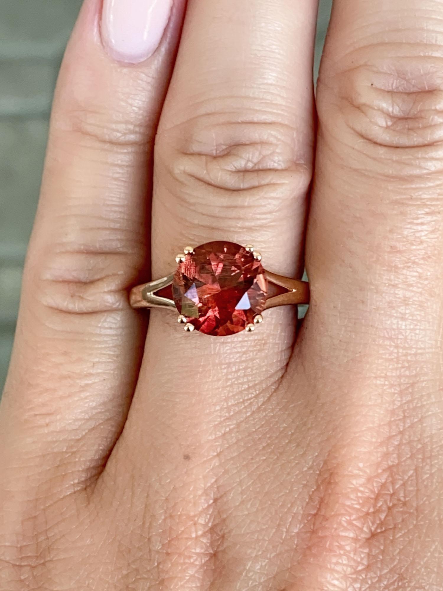 3.12ct Deep Red Oregon Sunstone with Double Prongs Engagement Ring 14K Rose Gold 3