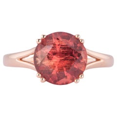 3.12ct Deep Red Oregon Sunstone with Double Prongs Engagement Ring 14K Rose Gold