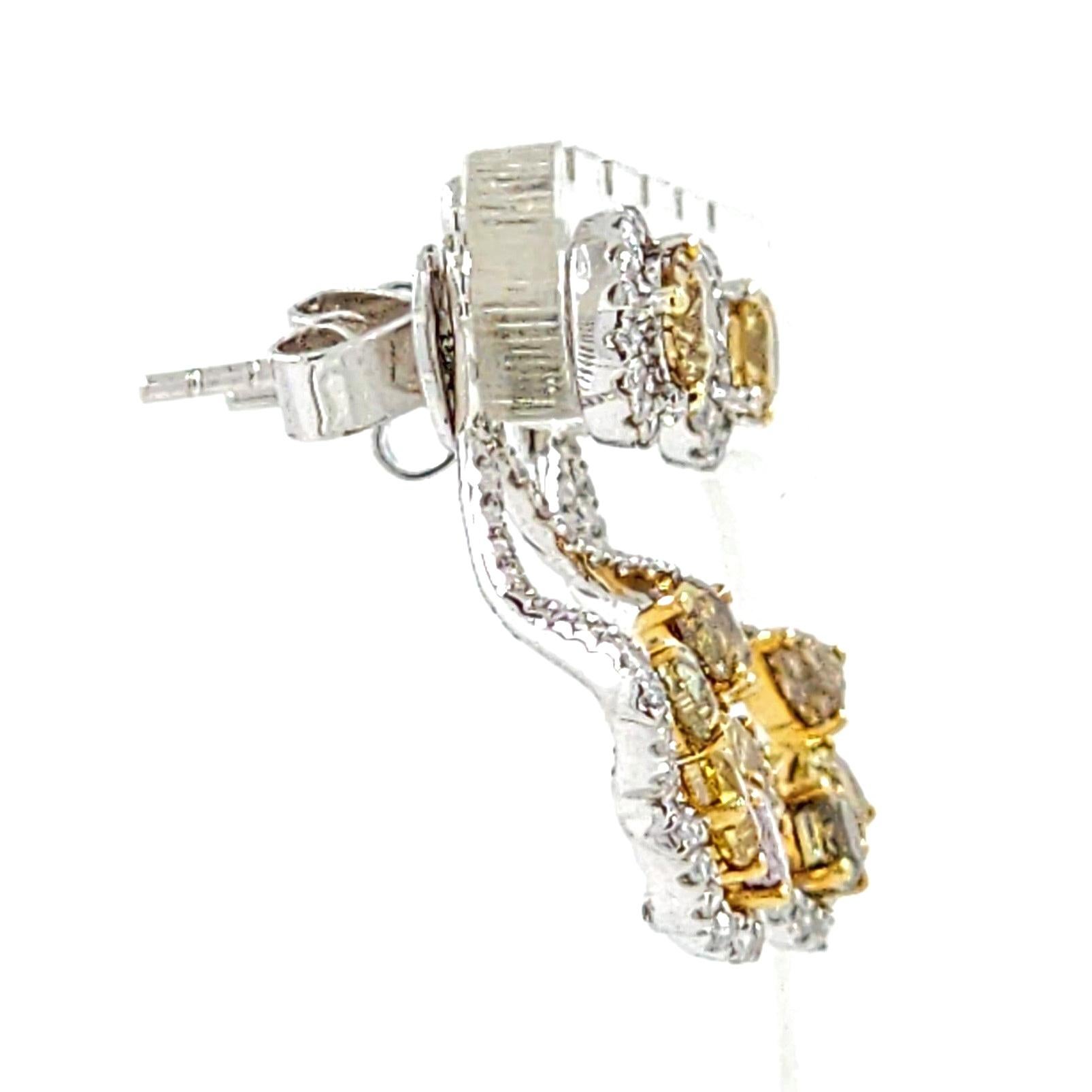 Contemporary 3.12 Carat Fancy Diamond Earrings Jacket in 18 Karat White Gold For Sale