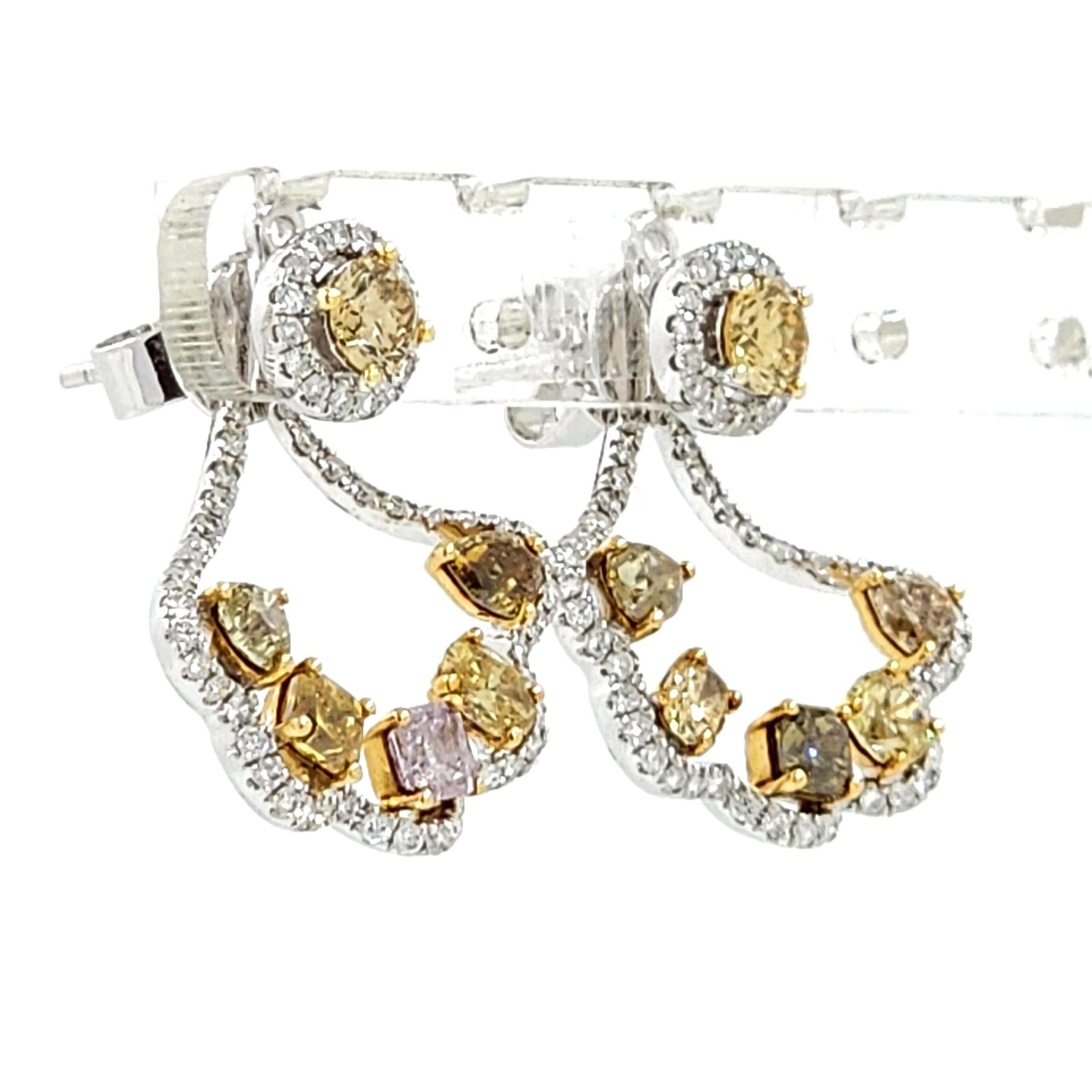 3,12 Karat Ausgefallene Diamant-Ohrringe Jacke aus 18 Karat Weißgold (Gemischter Schliff) im Angebot