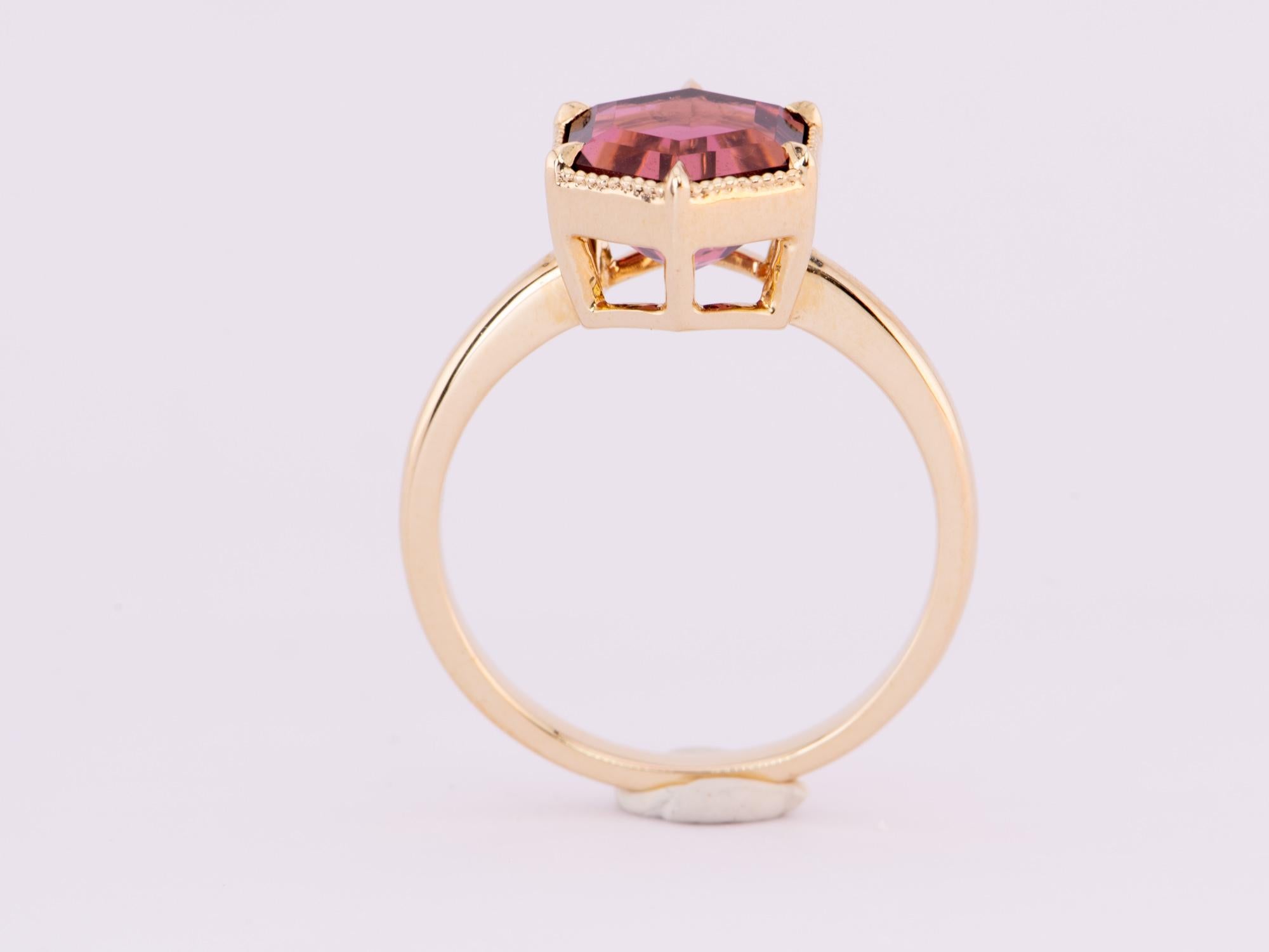 3.12ct Hexagon Rubellite Tourmaline Engagement Ring 14K Gold In New Condition For Sale In Osprey, FL