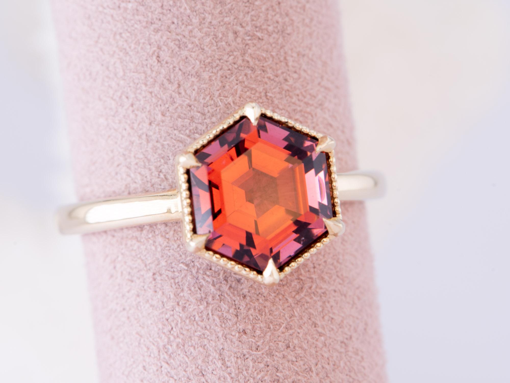 Women's or Men's 3.12ct Hexagon Rubellite Tourmaline Engagement Ring 14K Gold