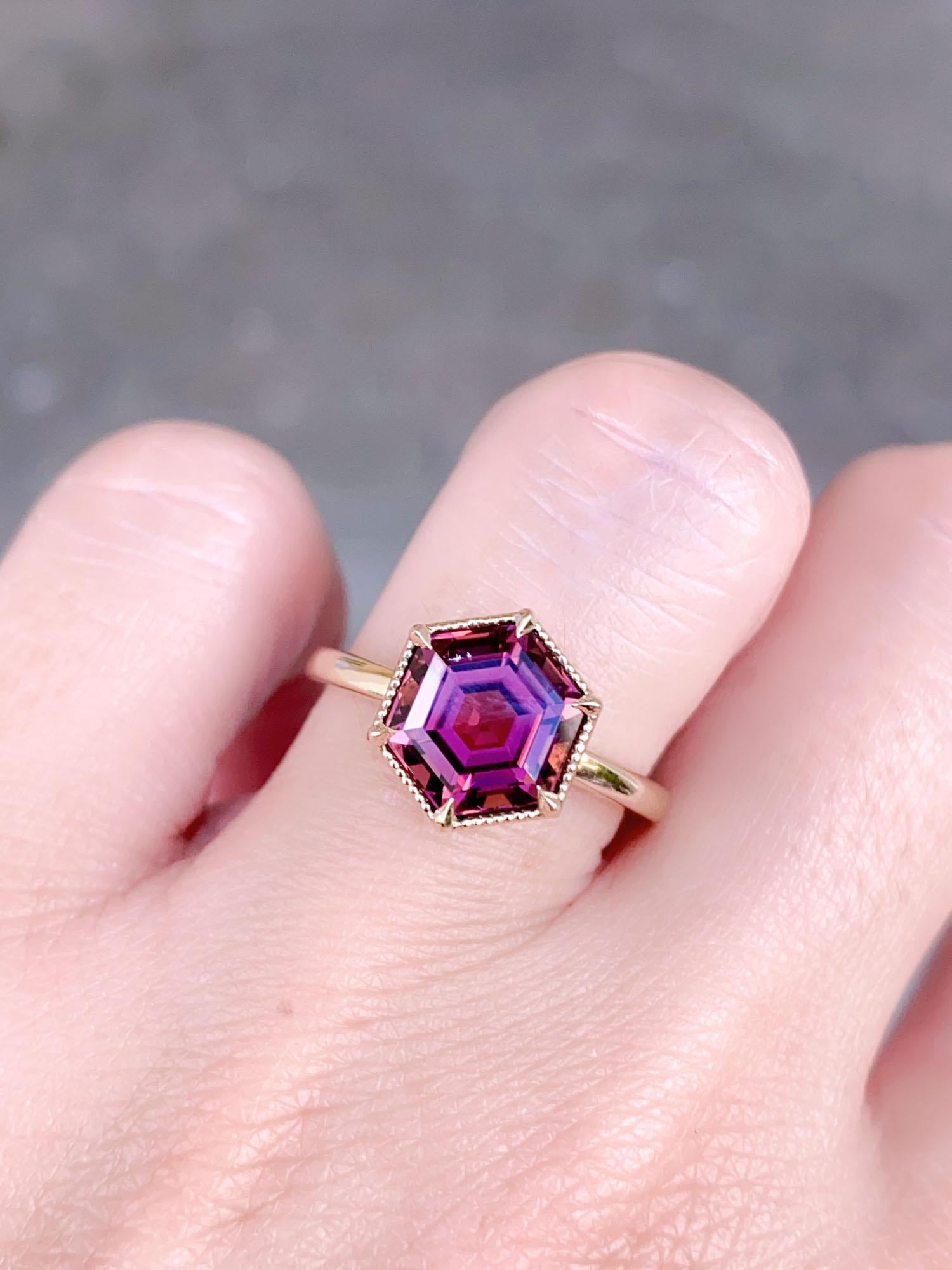 3.12ct Hexagon Rubellite Tourmaline Engagement Ring 14K Gold For Sale 1