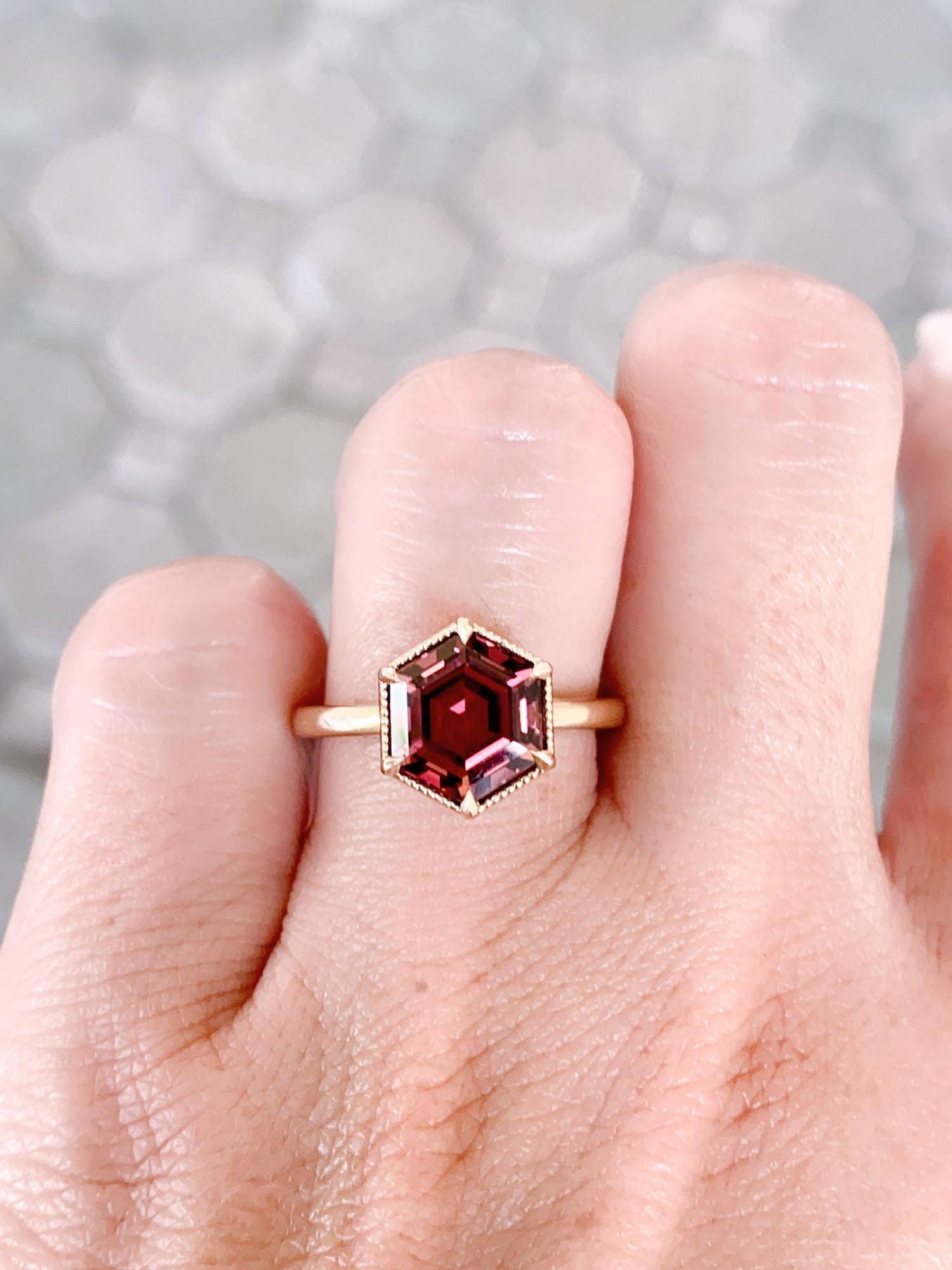 3.12ct Hexagon Rubellite Tourmaline Engagement Ring 14K Gold For Sale 2