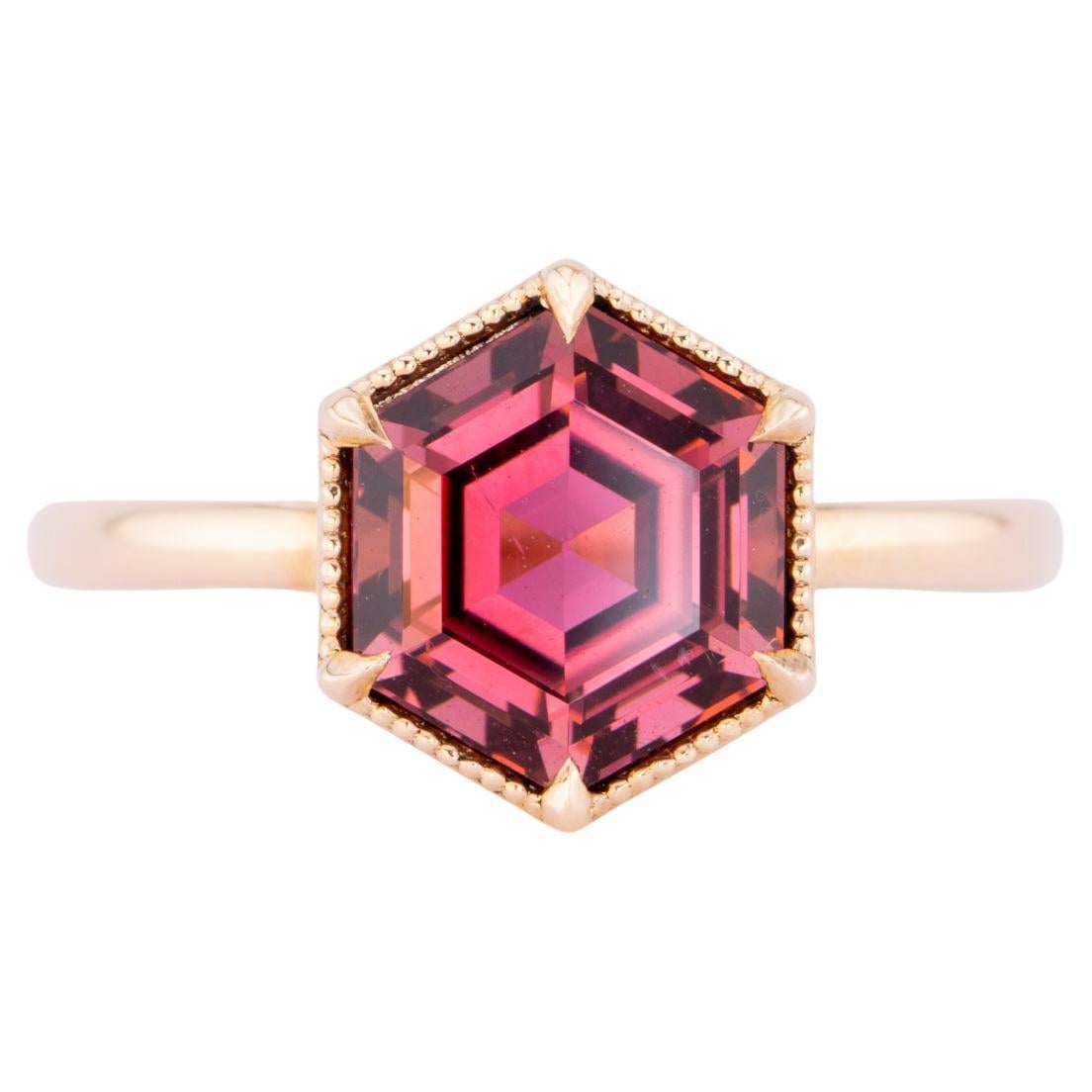 3.12ct Hexagon Rubellite Tourmaline Engagement Ring 14K Gold For Sale