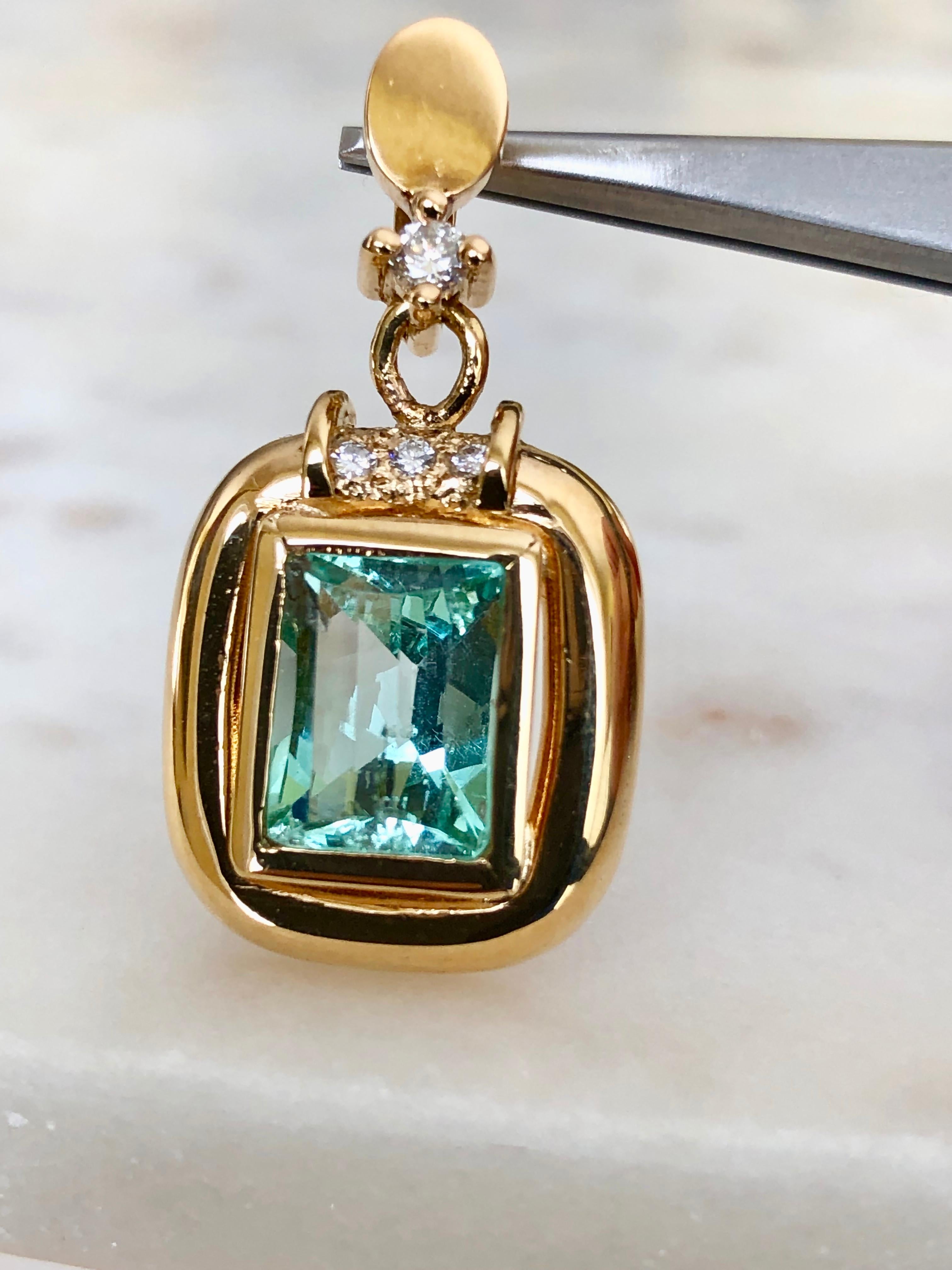 Estate Natural Colombian Emerald Diamond Pendant 18 Karat 2