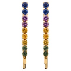 3.12ct Natural Multi Sapphire Hair Clip Accessory 14k Yellow Gold