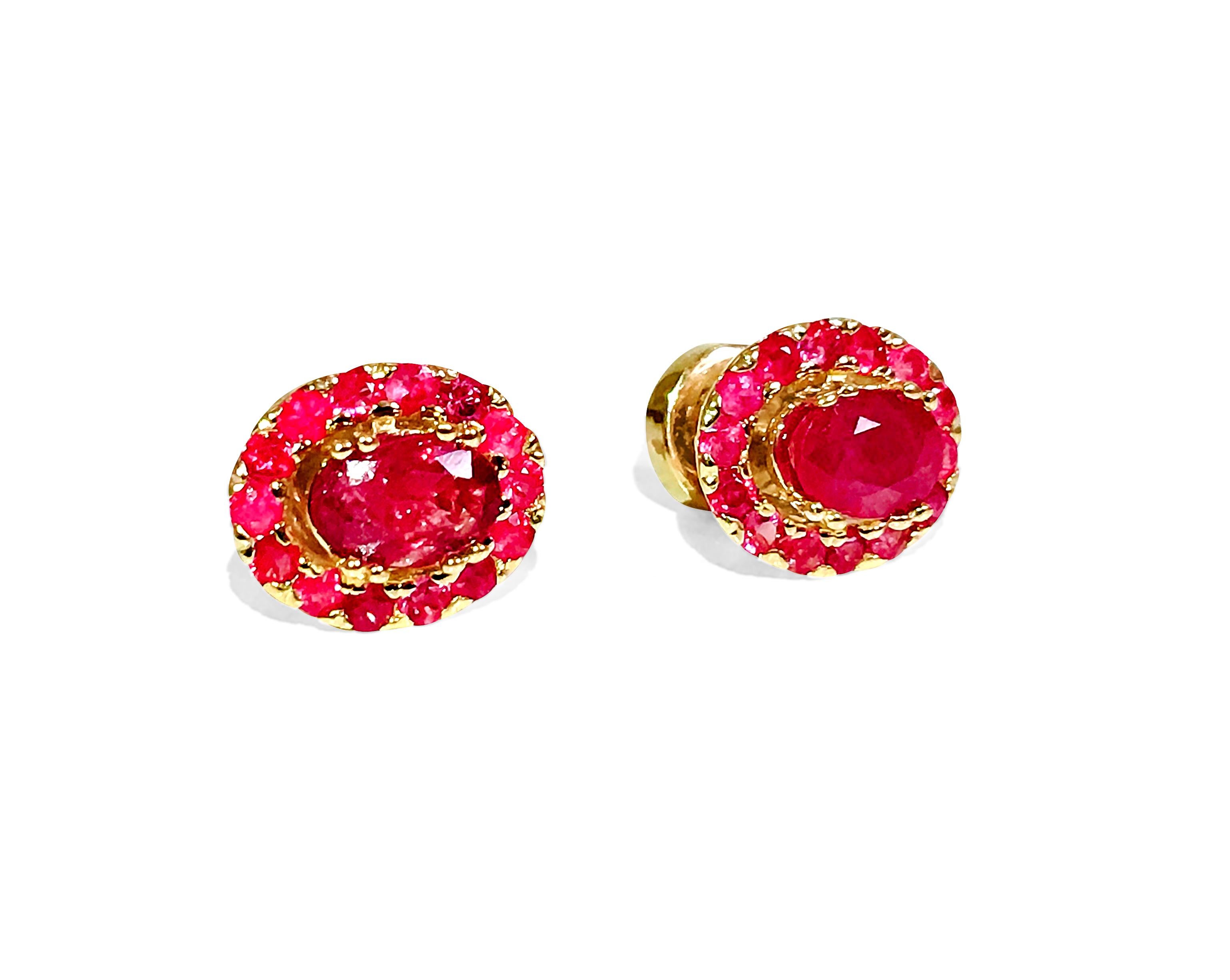 Contemporary 3.12ct Natural Ruby Stud Earrings 14K Gold For Sale