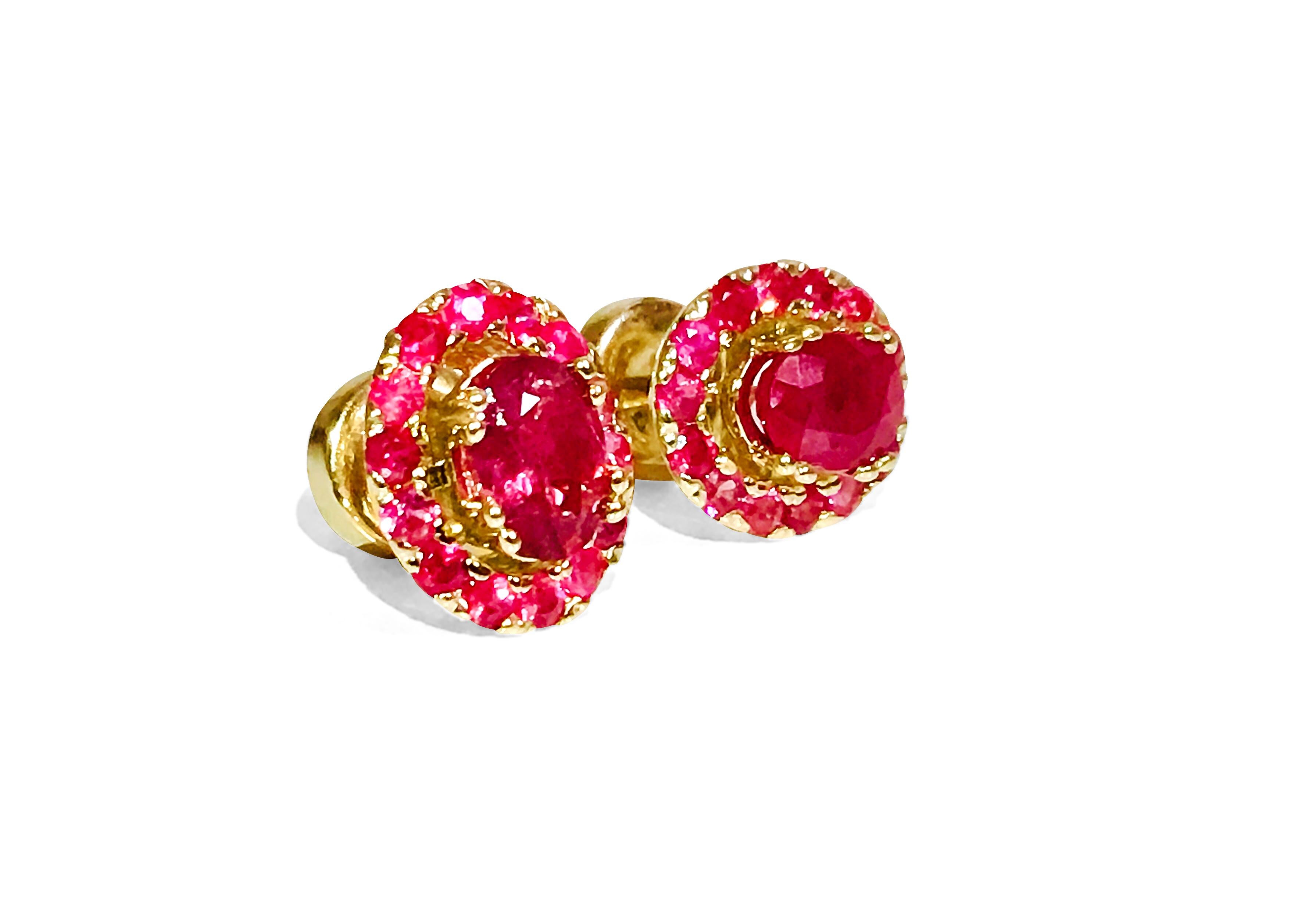 Round Cut 3.12ct Natural Ruby Stud Earrings 14K Gold For Sale