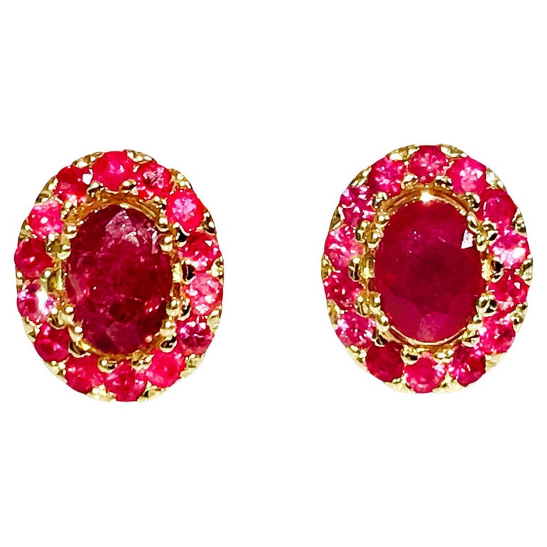 3.12ct Natural Ruby Stud Earrings 14K Gold For Sale at 1stDibs