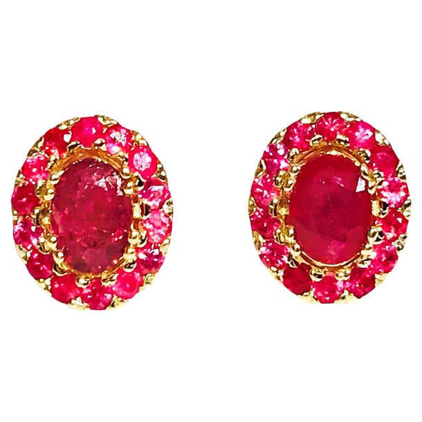 Ruby Disk Earring 3.12ct Natural Ruby Stud Earrings 14K Gold For Sale at 1stDibs