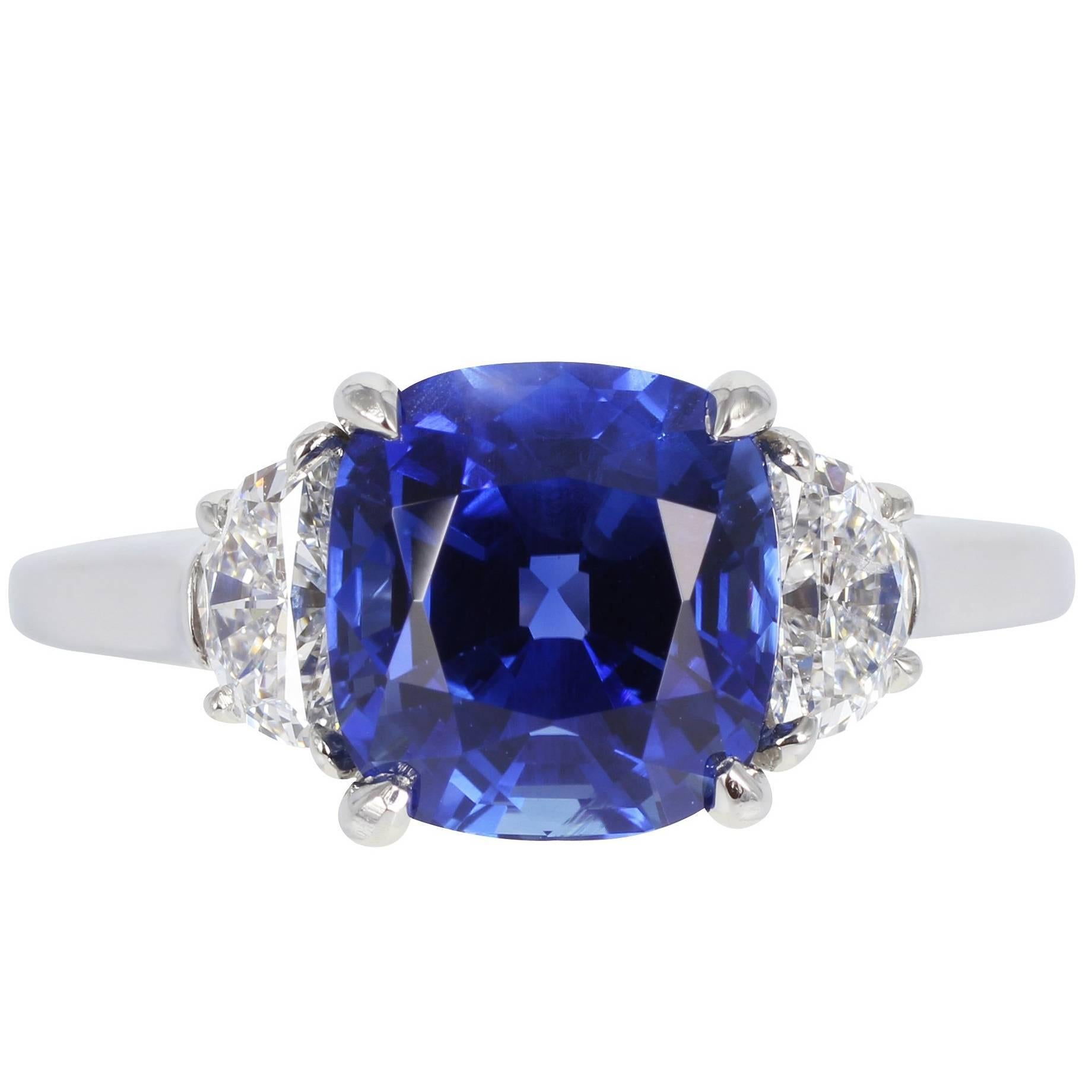 3.12 Carat Sapphire and Diamond Three-Stone Ring For Sale