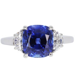 3.12 Carat Sapphire and Diamond Three-Stone Ring