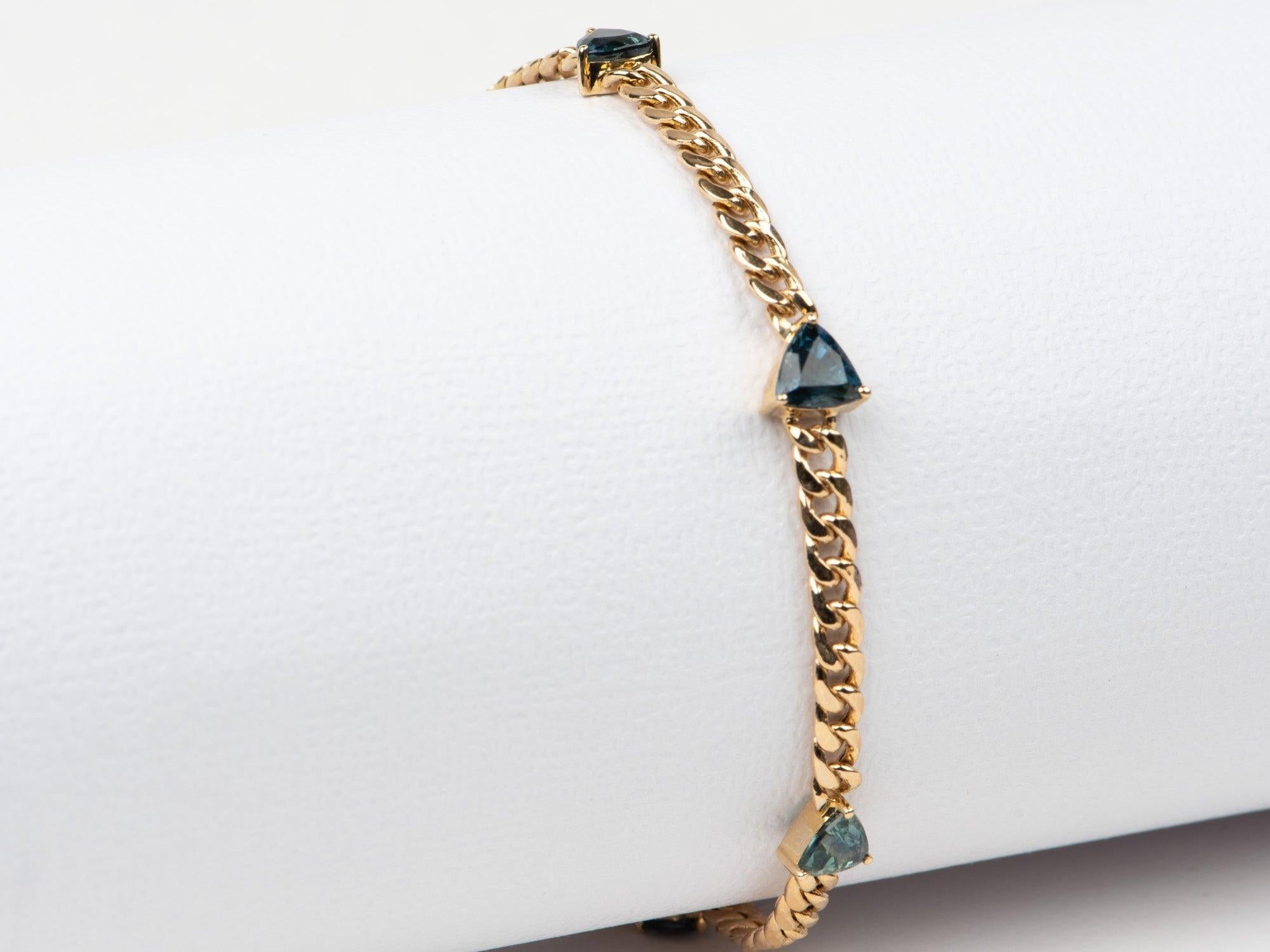♥ 3.12ct Teal Blue Sapphire on Miami Cuban Link Chain 14K Gold Bracelet R2122
♥ The bracelet is 7