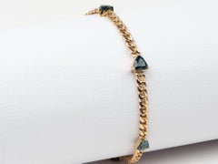 Zafiro azul teal de 3,12 ct en cadena de eslabones cubana de Miami Pulsera de oro de 14 quilates R2122