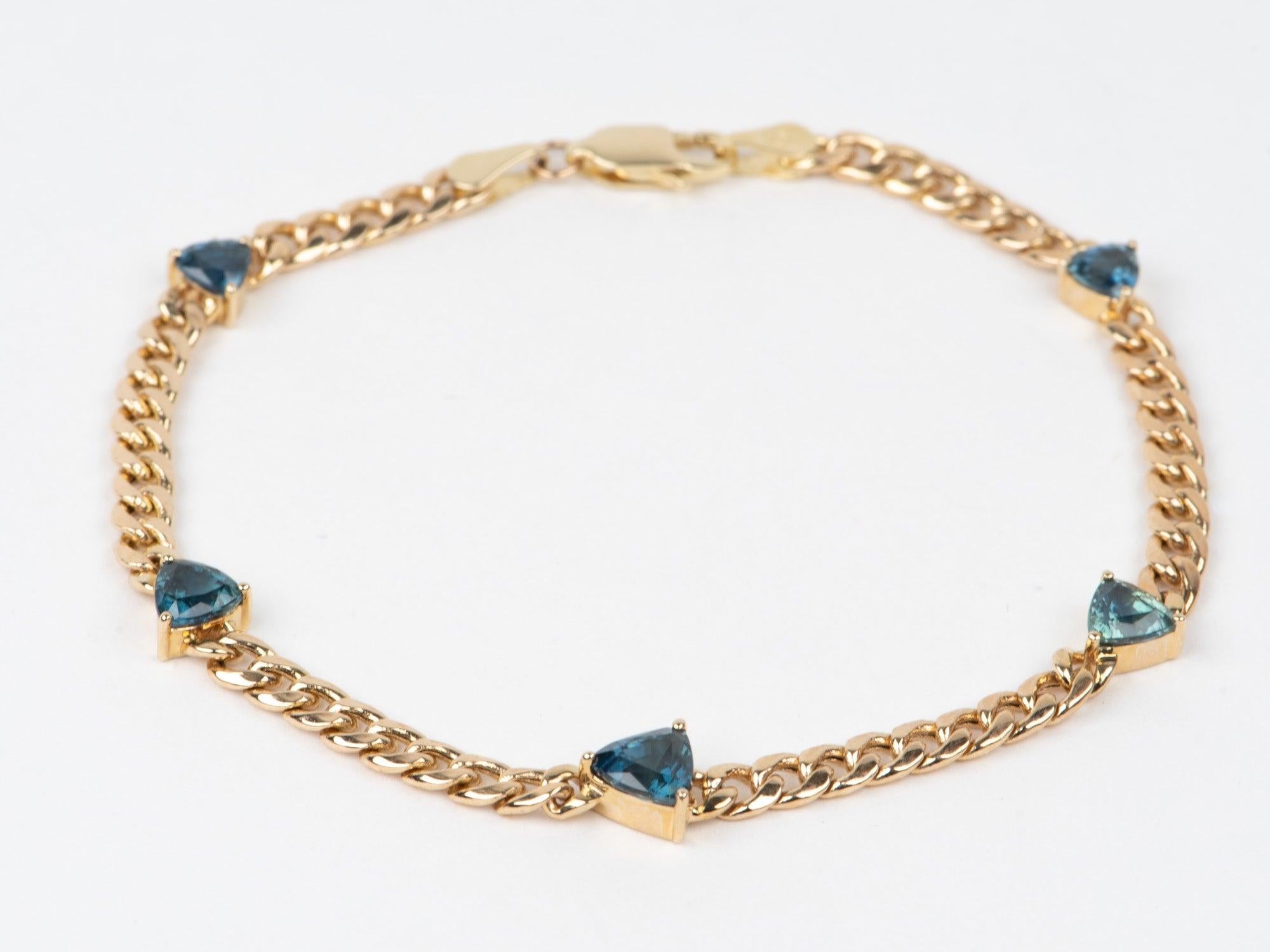 3.12ct Teal Blue Sapphire on Miami Cuban Link Chain 14K Gold Bracelet R2122 In New Condition In Osprey, FL