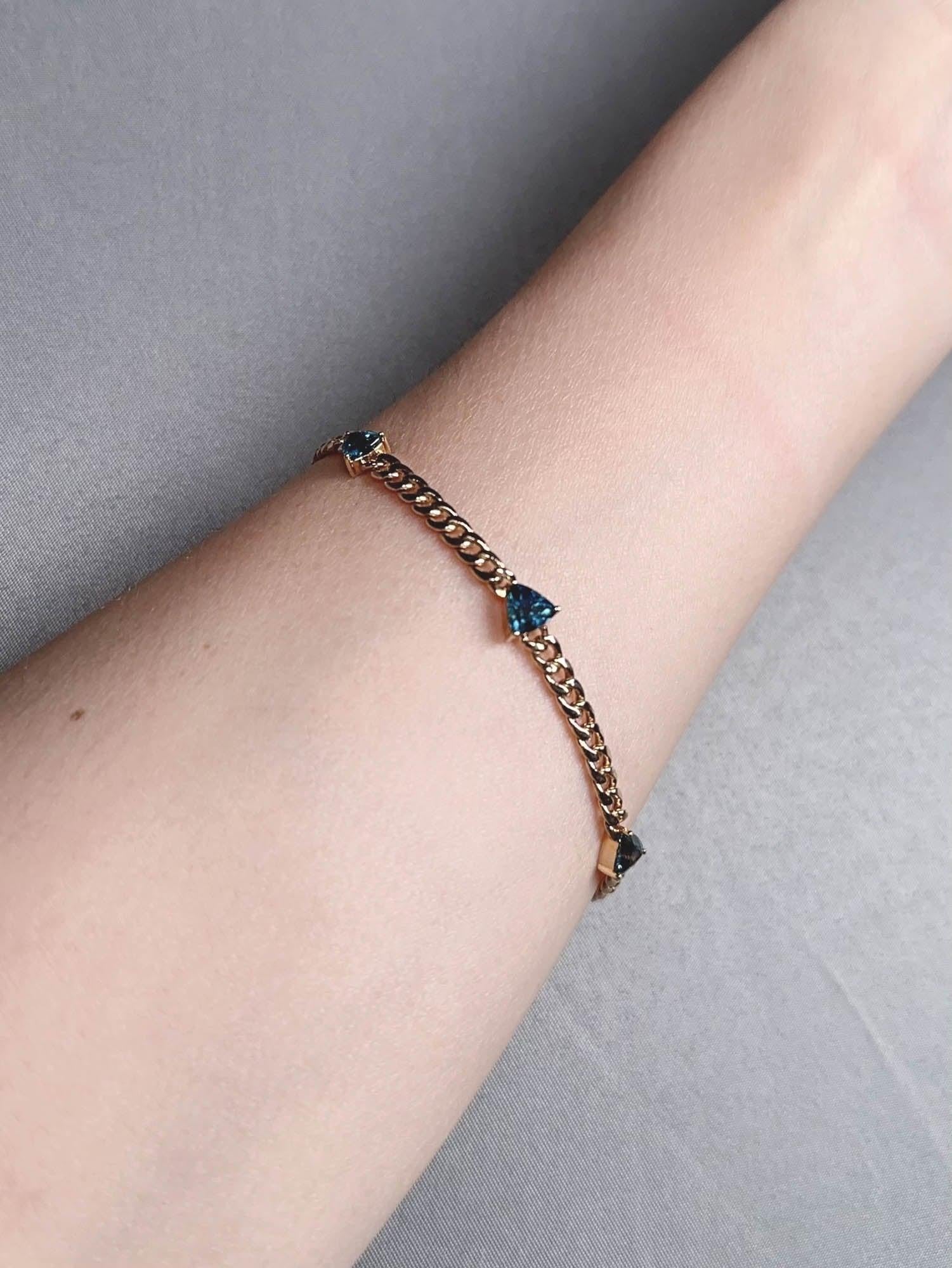 Women's or Men's 3.12ct Teal Blue Sapphire on Miami Cuban Link Chain 14K Gold Bracelet R2122