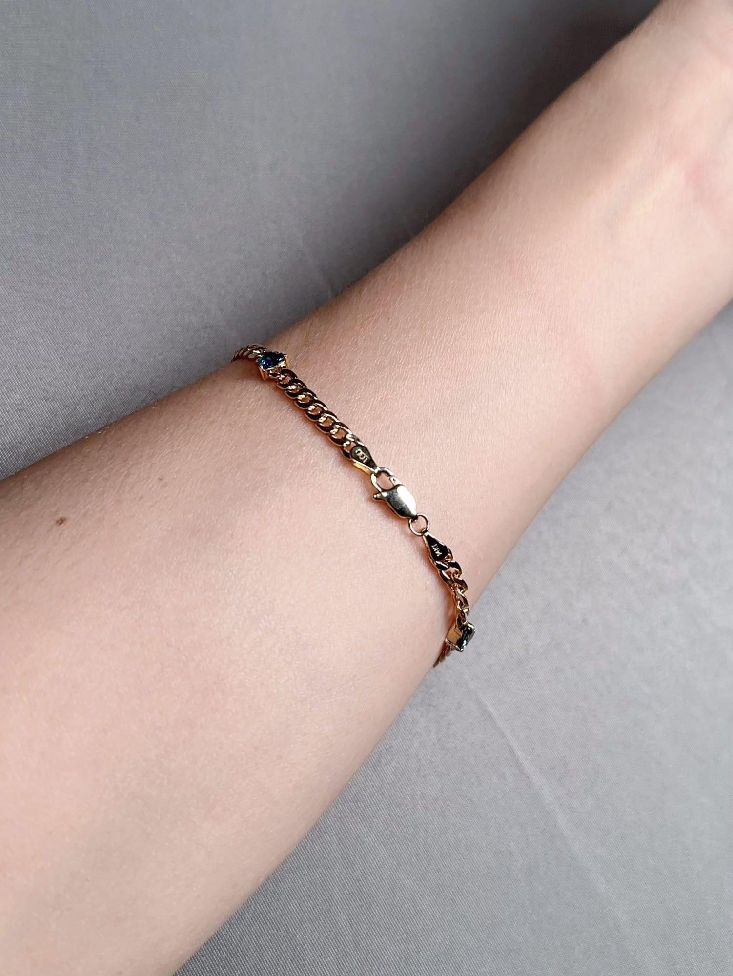 3.12ct Teal Blue Sapphire on Miami Cuban Link Chain 14K Gold Bracelet R2122 1