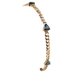 3.12ct Teal Blue Sapphire on Miami Cuban Link Chain 14K Gold Bracelet R2122