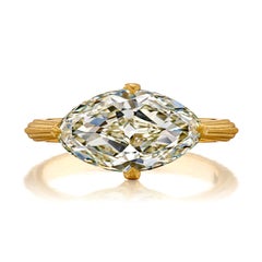 3.12ct Yellowish Marquise"Moval" Diamond Engagement Ring Antique Miligrain Style