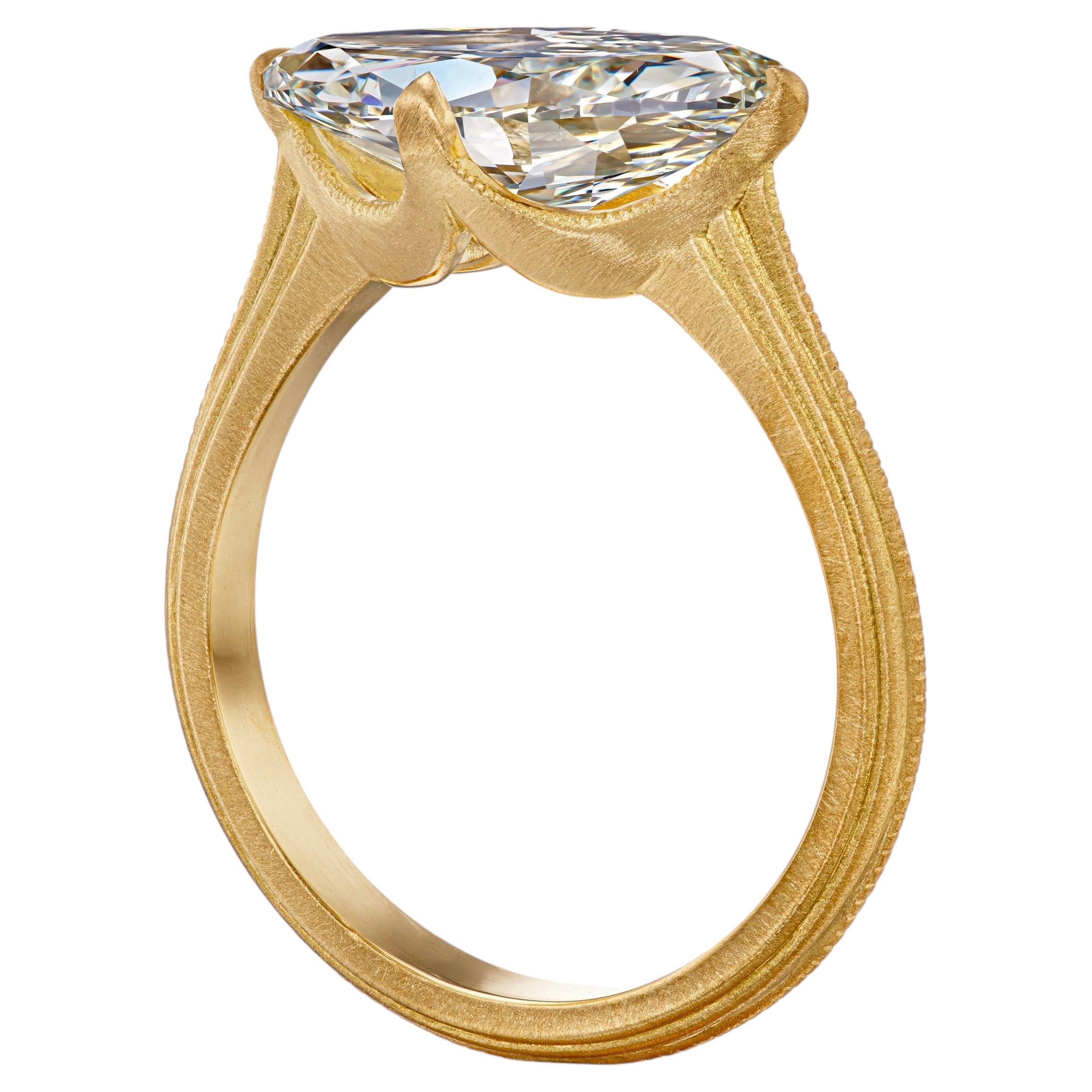 3.12ct Gelblich Marquise Oval Diamant Verlobungsring Antik Miligrain Stil im Angebot
