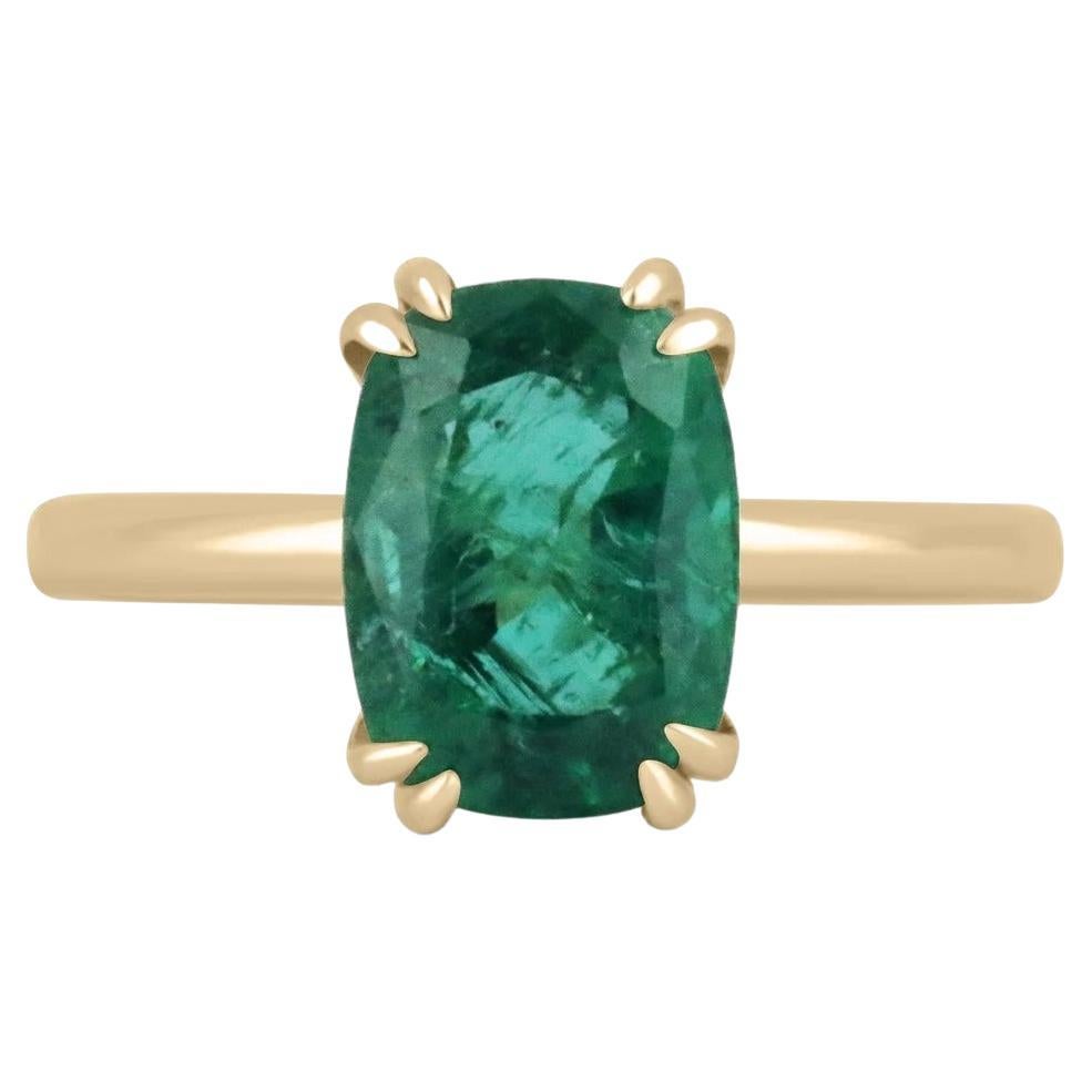 3.12cts 14K Nature Elongated Oval Cut Emerald Solitaire Yellow Gold 8Prong Ring