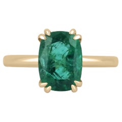 3.12cts 14K Nature Elongated Oval Cut Emerald Solitaire Yellow Gold 8Prong Ring