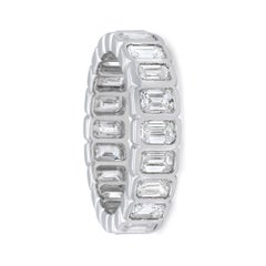 3.12Cttw Bezel Set Emerald Cut Diamond Eternity Band Ring 14K White Gold Size 6