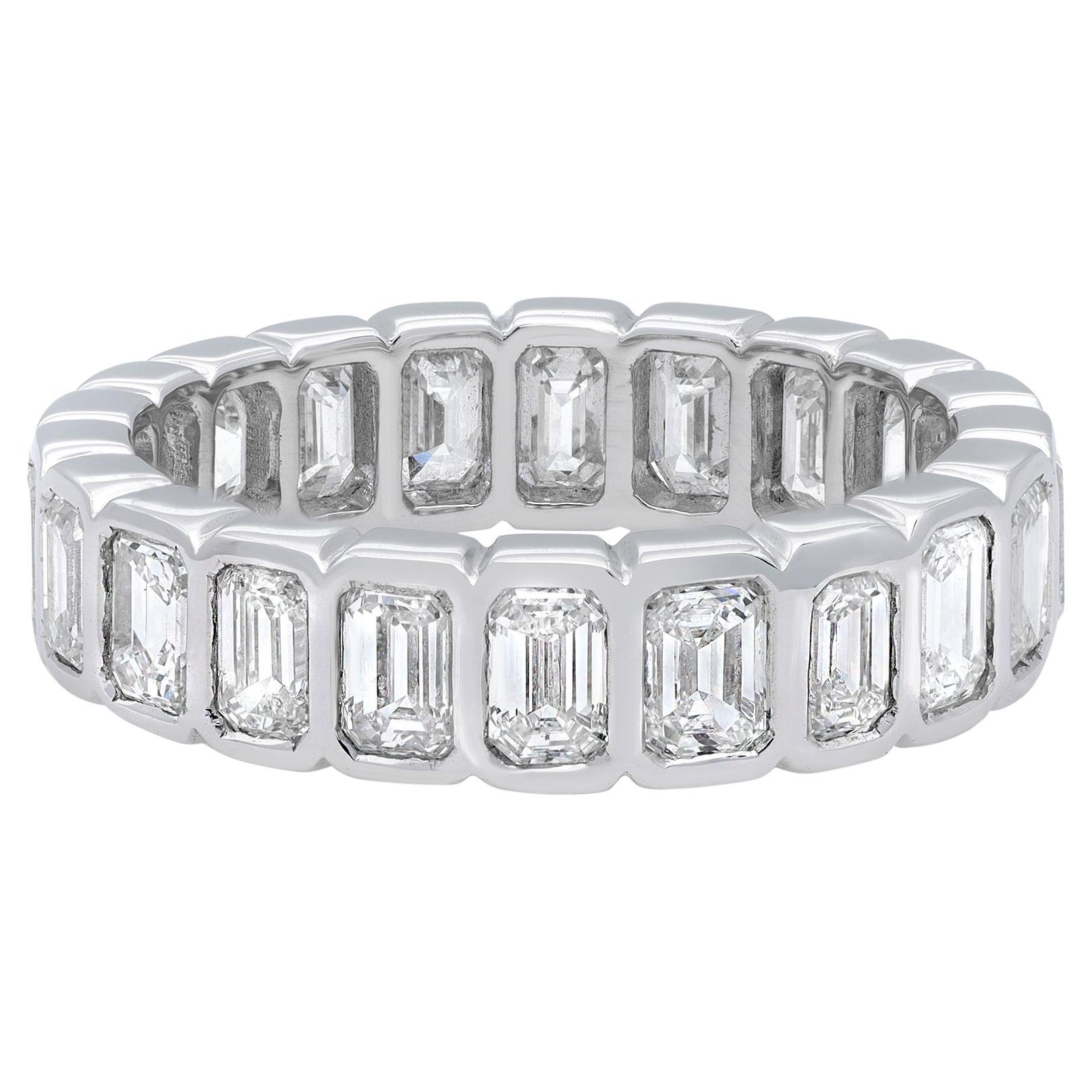 3.12Cttw Bezel Set Emerald Cut Diamond Eternity Band Ring 14K White Gold Size 6 For Sale