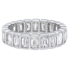3.12Cttw Bezel Set Emerald Cut Diamond Eternity Band Ring 14K White Gold Size 6
