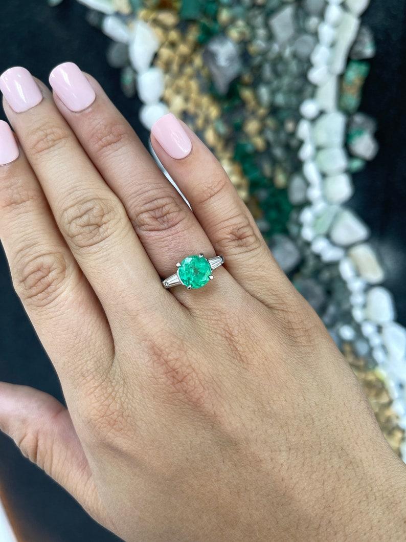 Women's 3.12tcw 14K Gold Colombian Emerald & Diamond Three Stone Ring For Sale