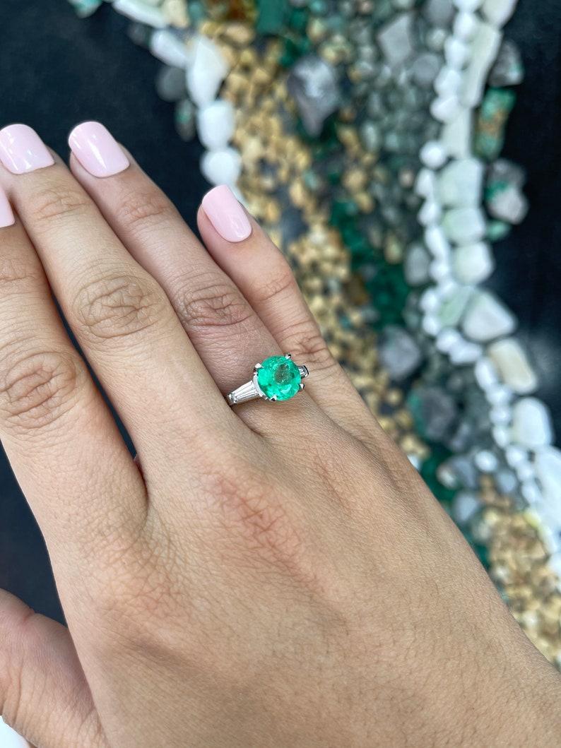 3.12tcw 14K Gold Colombian Emerald & Diamond Three Stone Ring For Sale 1