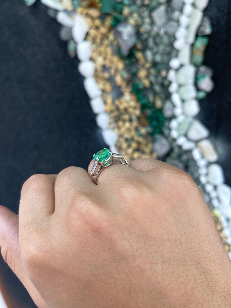 3.12tcw 14K Gold Colombian Emerald & Diamond Three Stone Ring For Sale 2