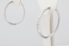 3.13 Carat Diamond Inside Outside Hoop 84 Diamond Earrings in 18K White Gold