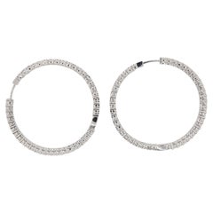 3.13 Carat Diamond Inside Outside Hoop 84 Diamond Earrings in 18K White Gold